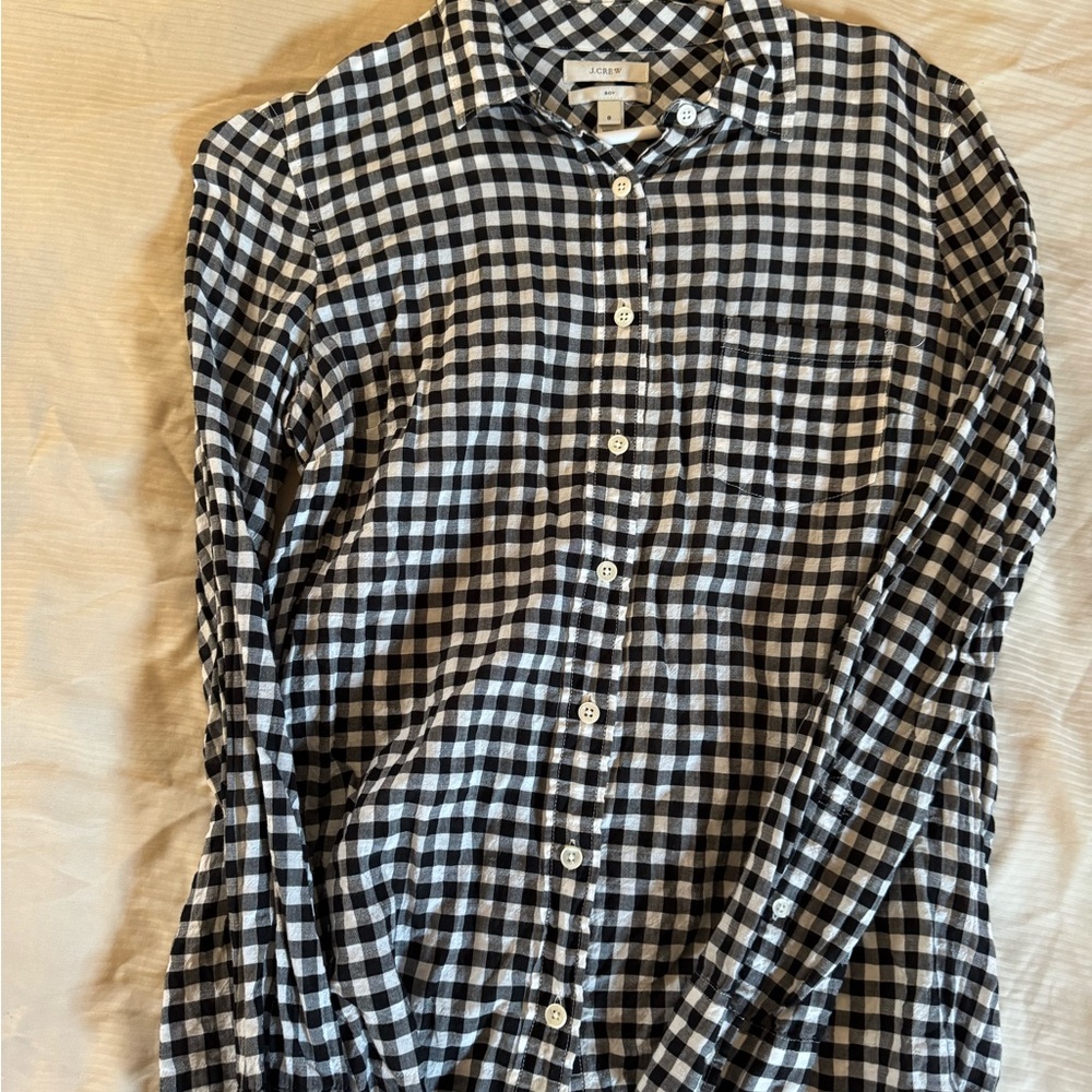 J. Crew Black & White Gingham Button-Down Shirt